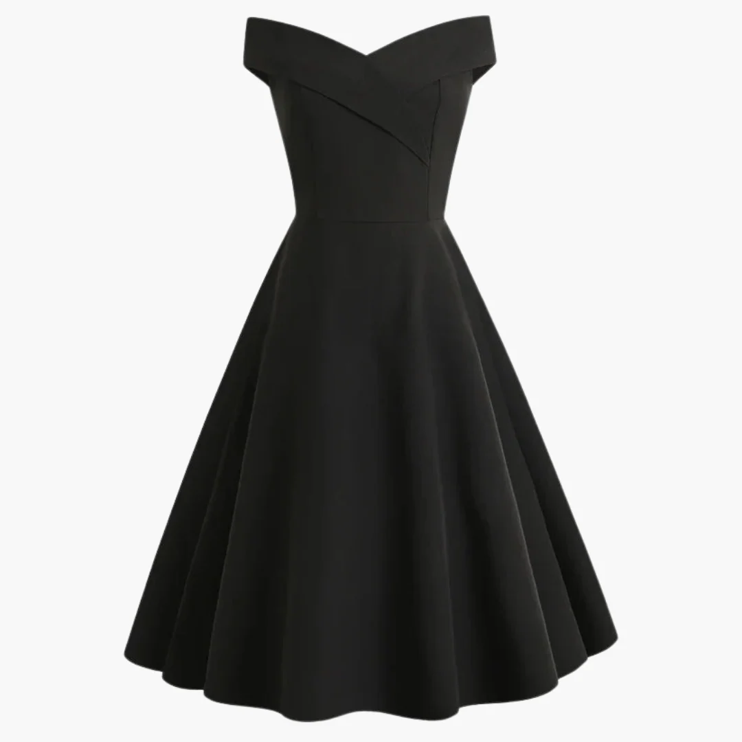 Vintage Off-Shoulder Midi Kleid für Frauen - Elegante Passform - Image 3