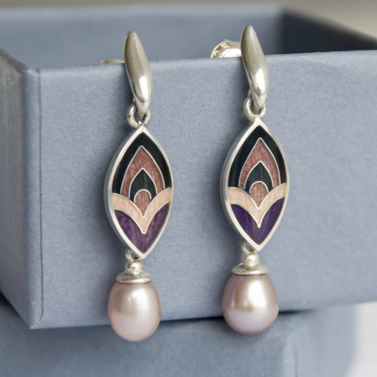 Vintage Perle & Emaille Ohrringe