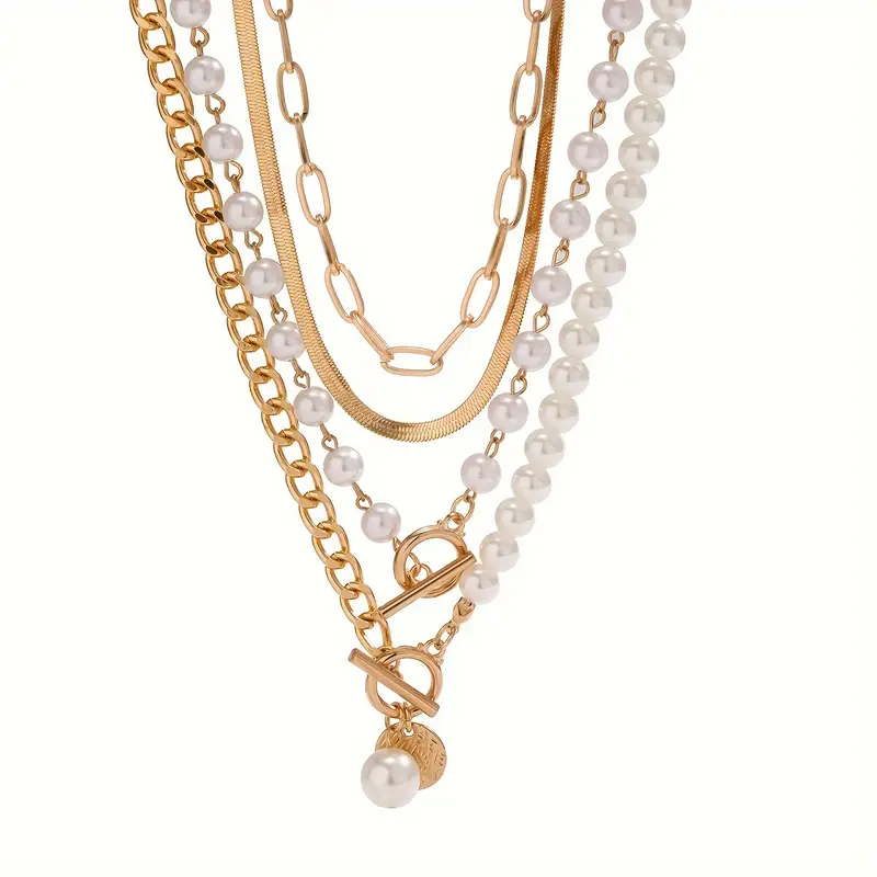 Vintage Perlen- und Goldschlangenkette Set | Goldfarbe - Image 2