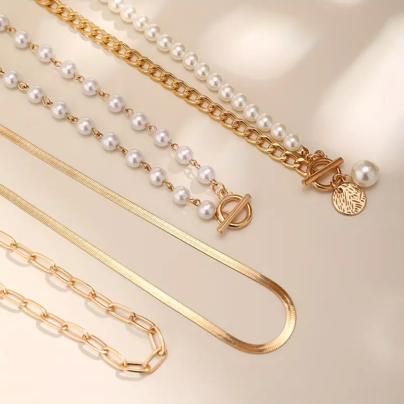 Vintage Perlen- und Goldschlangenkette Set | Goldfarbe - Image 4