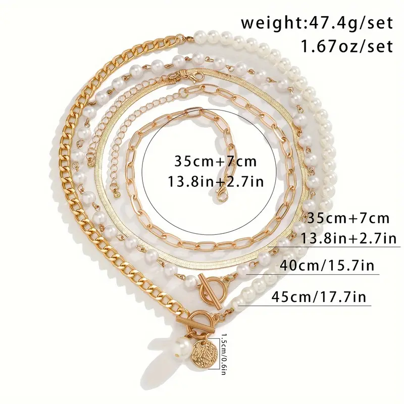 Vintage Perlen- und Goldschlangenkette Set | Goldfarbe - Image 7