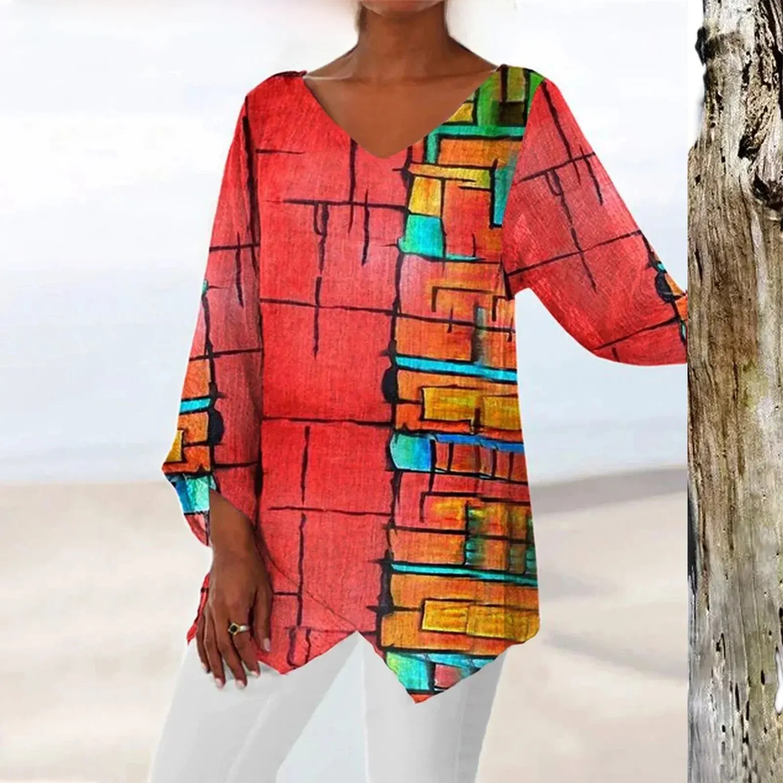 Vintage V-Ausschnitt Damen Bluse - Image 2