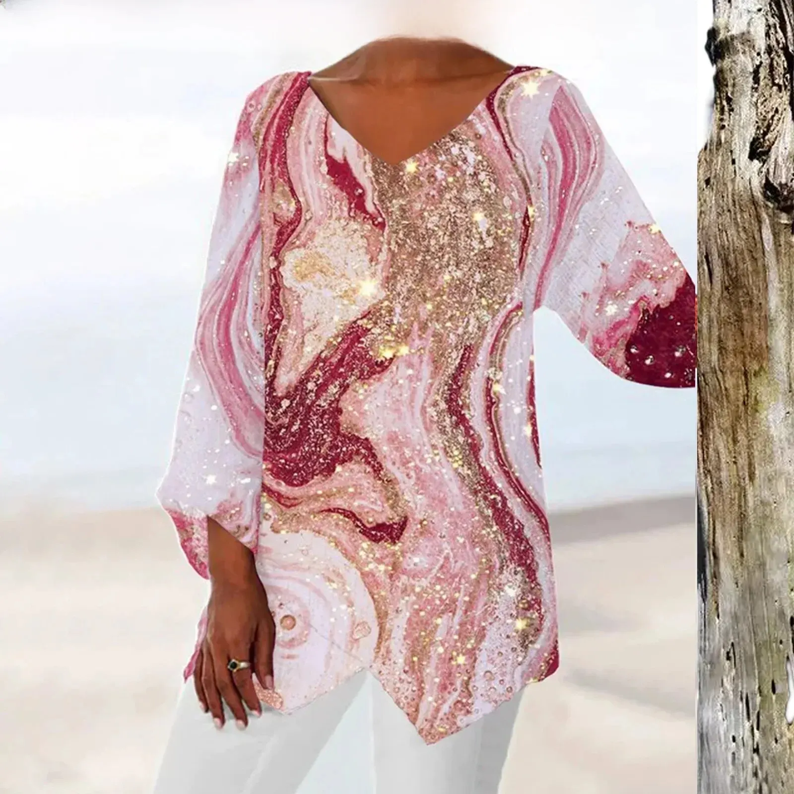 Vintage V-Ausschnitt Damen Bluse - Image 3