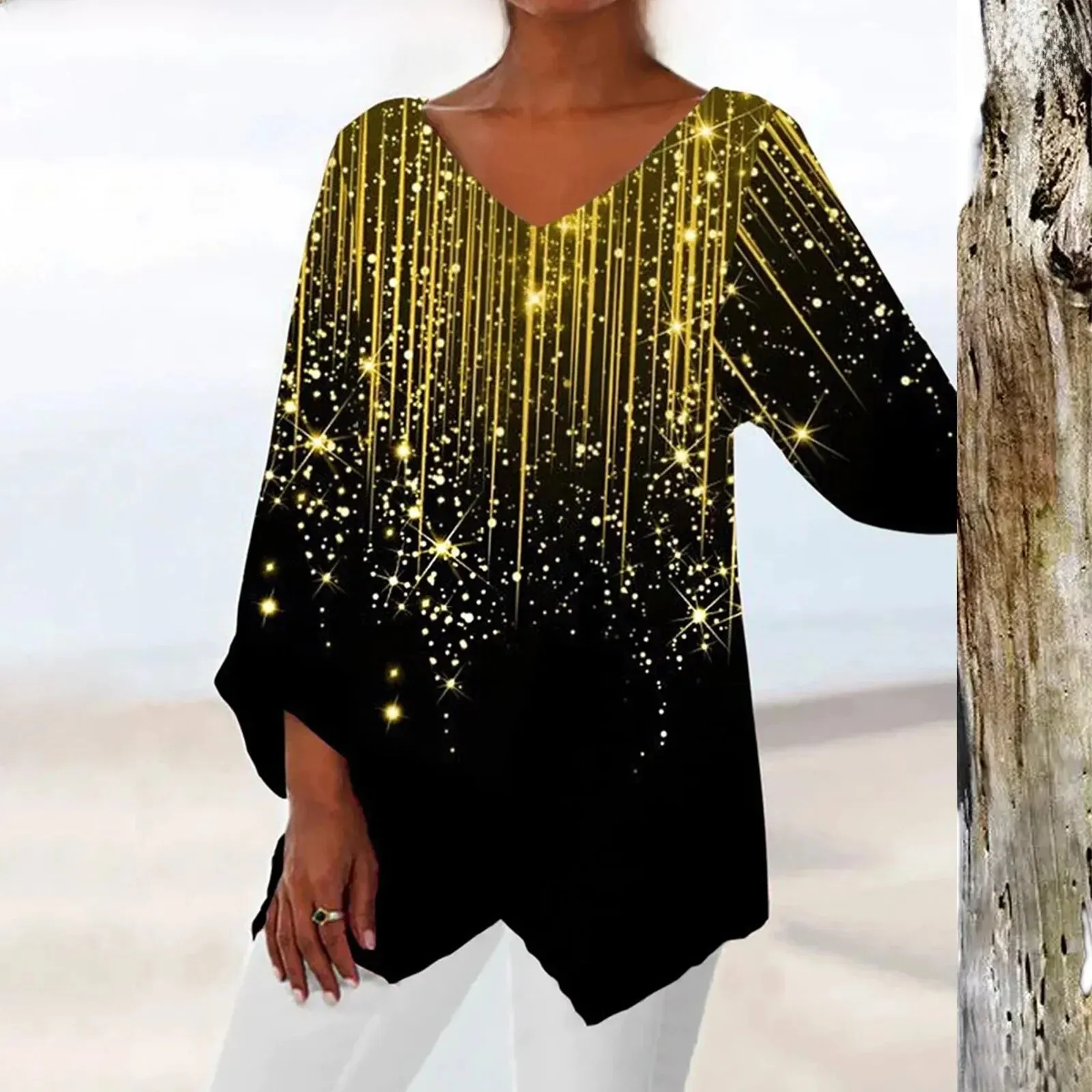 Vintage V-Ausschnitt Damen Bluse - Image 4