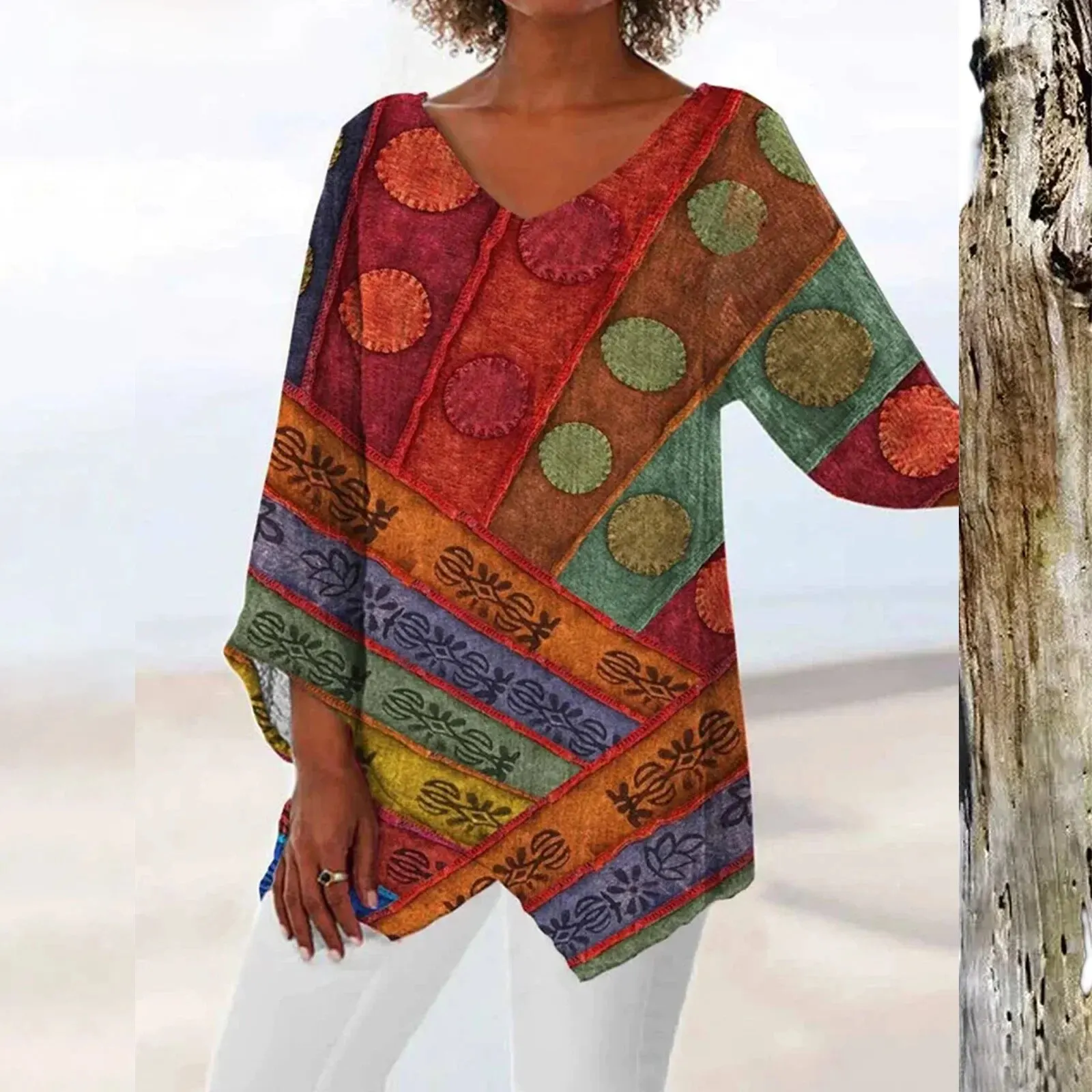 Vintage V-Ausschnitt Damen Bluse - Image 6