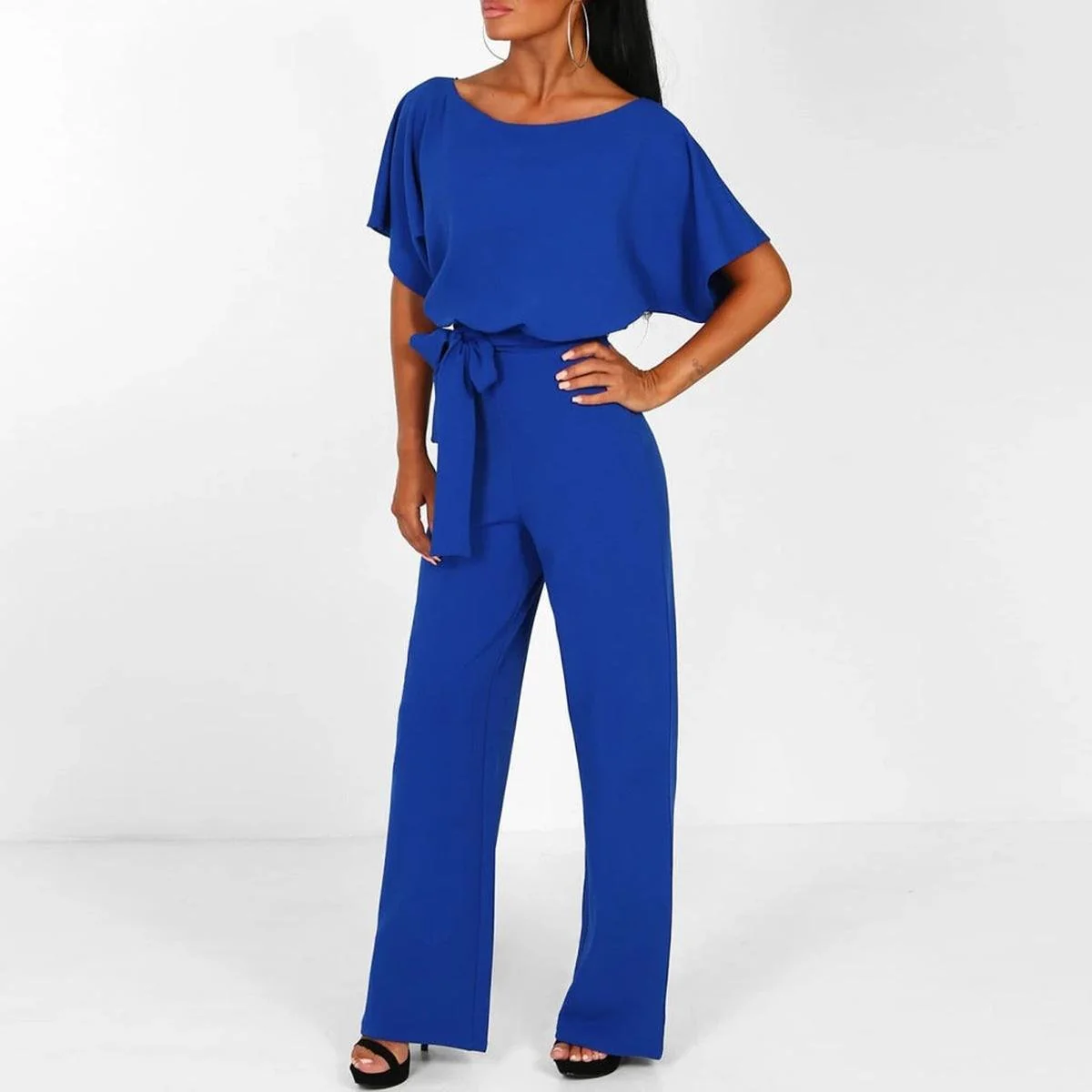 Viola Damen Lässiger Kurzarm-Jumpsuit mit Gürtel - Image 5