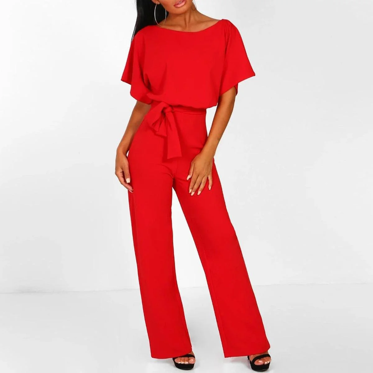 Viola Damen Lässiger Kurzarm-Jumpsuit mit Gürtel - Image 8