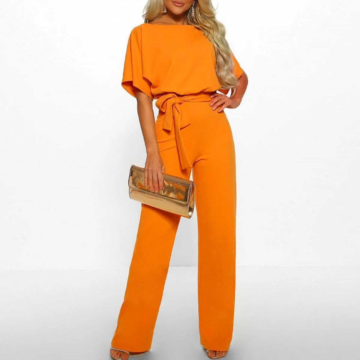 Viola Damen Lässiger Kurzarm-Jumpsuit mit Gürtel - Image 9