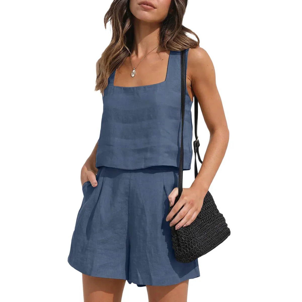 Vionette – Leinen-Mix-Set mit eckigem Ausschnitt und Shorts - Image 6