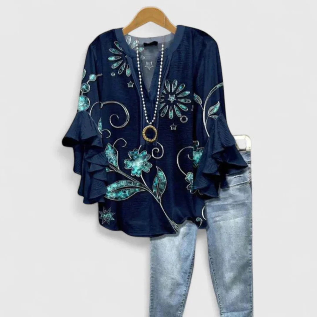 Viviane | Damen Blumen Rüschenärmel Casual Top - Image 10