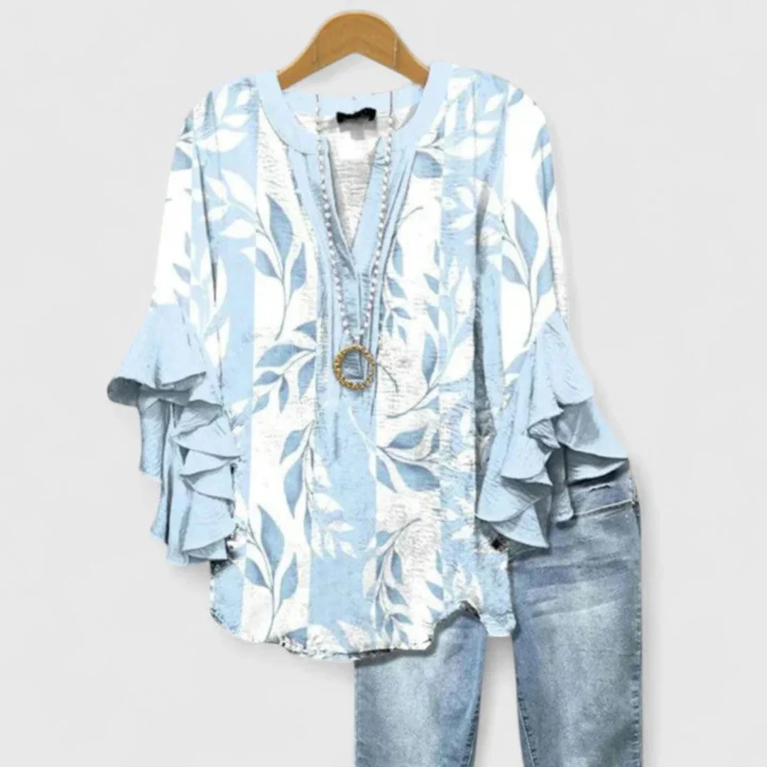 Viviane | Damen Blumen Rüschenärmel Casual Top - Image 2