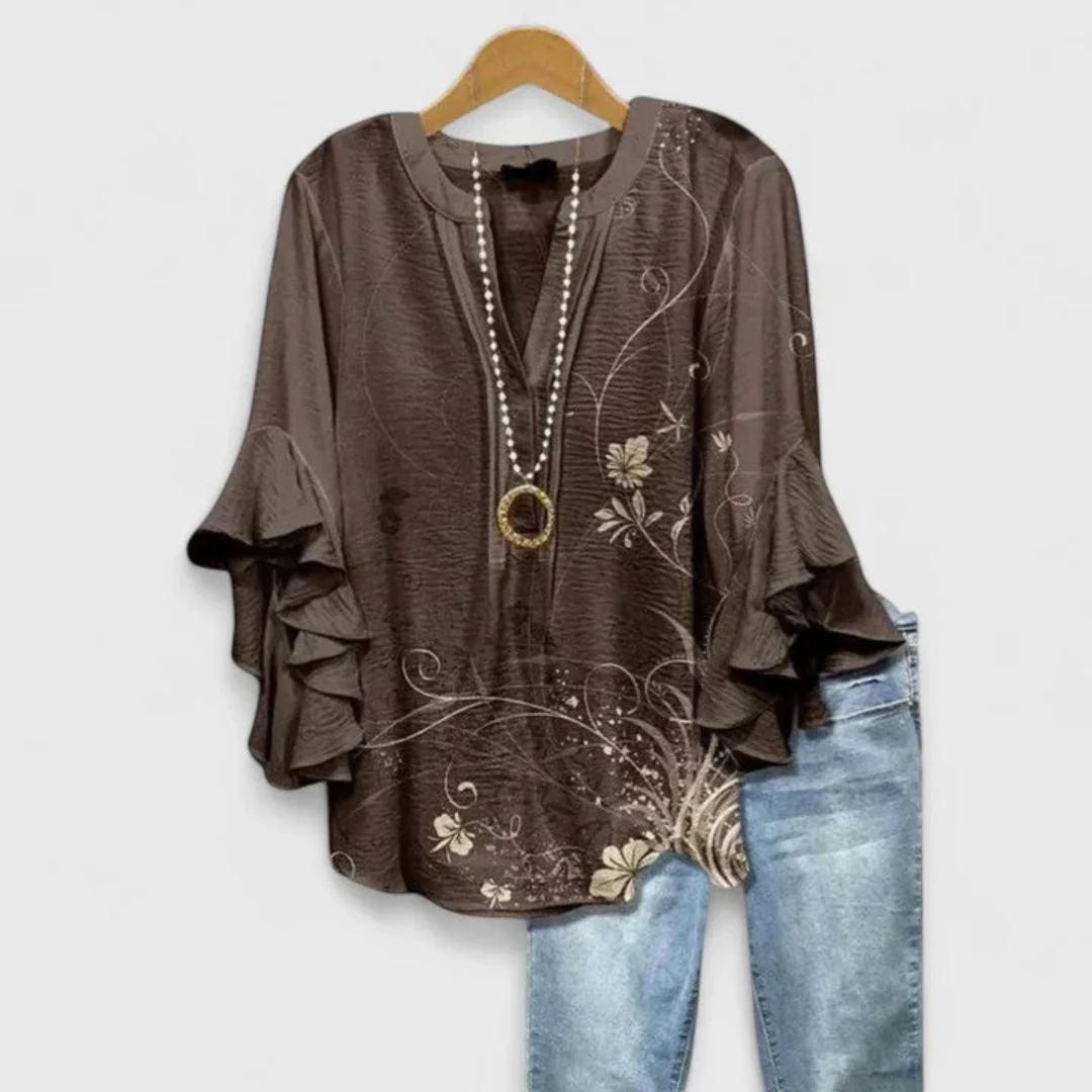 Viviane | Damen Blumen Rüschenärmel Casual Top - Image 4
