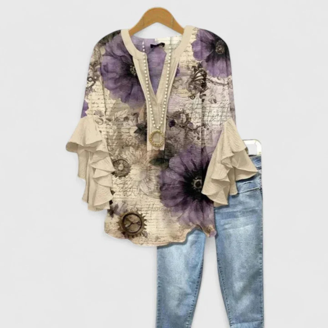 Viviane | Damen Blumen Rüschenärmel Casual Top - Image 6