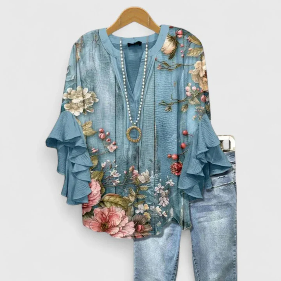 Viviane | Damen Blumen Rüschenärmel Casual Top - Image 7