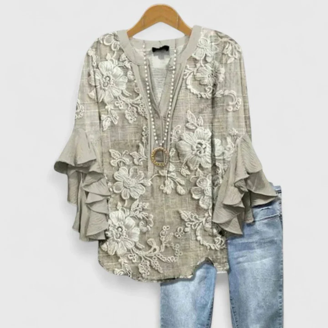 Viviane | Damen Blumen Rüschenärmel Casual Top - Image 8
