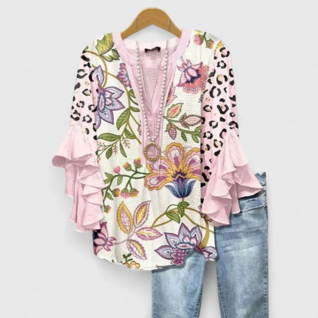 Viviane | Damen Blumen Rüschenärmel Casual Top - Image 9