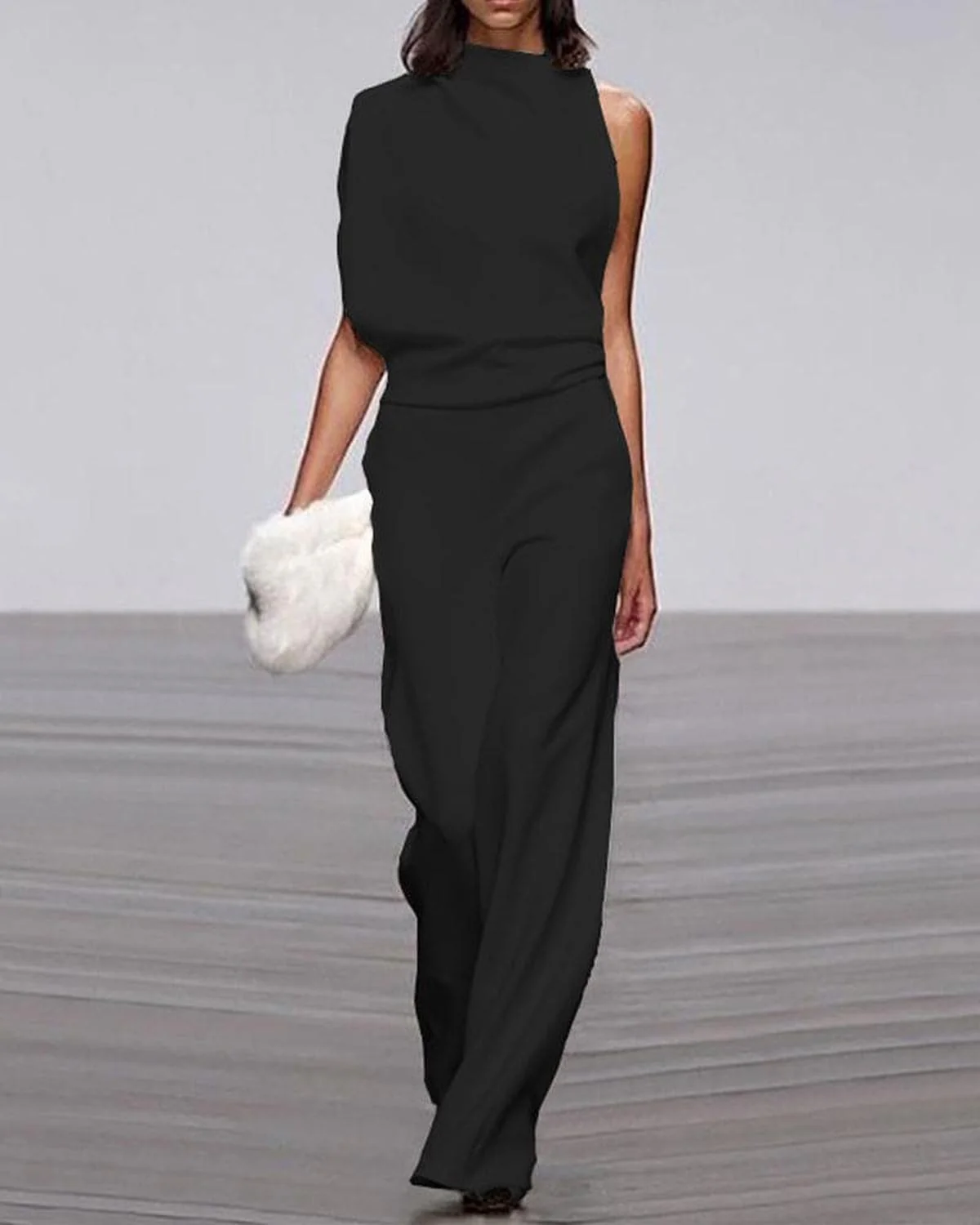 Viviane Damen Ein-Schulter Jumpsuit mit Weitem Bein - Image 3