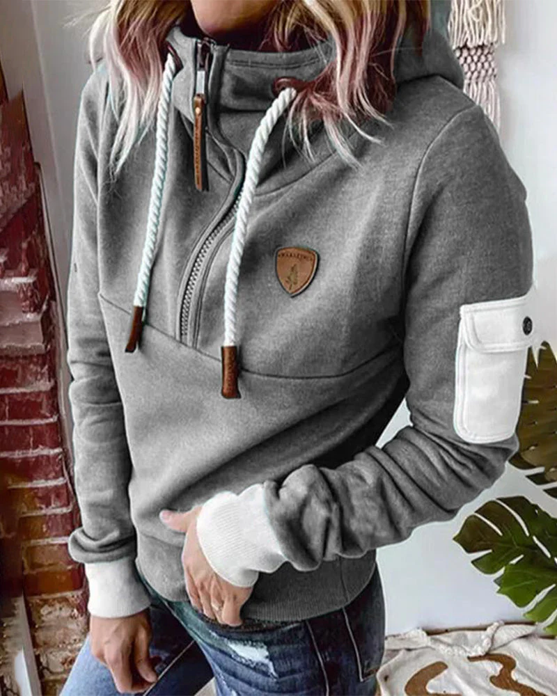 Warmer lässiger Kapuzenpullover mit halbem Reißverschluss - Johanna - Image 2