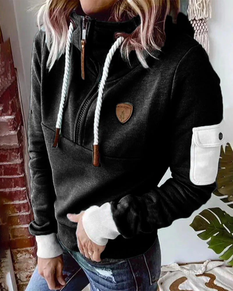 Warmer lässiger Kapuzenpullover mit halbem Reißverschluss - Johanna - Image 3