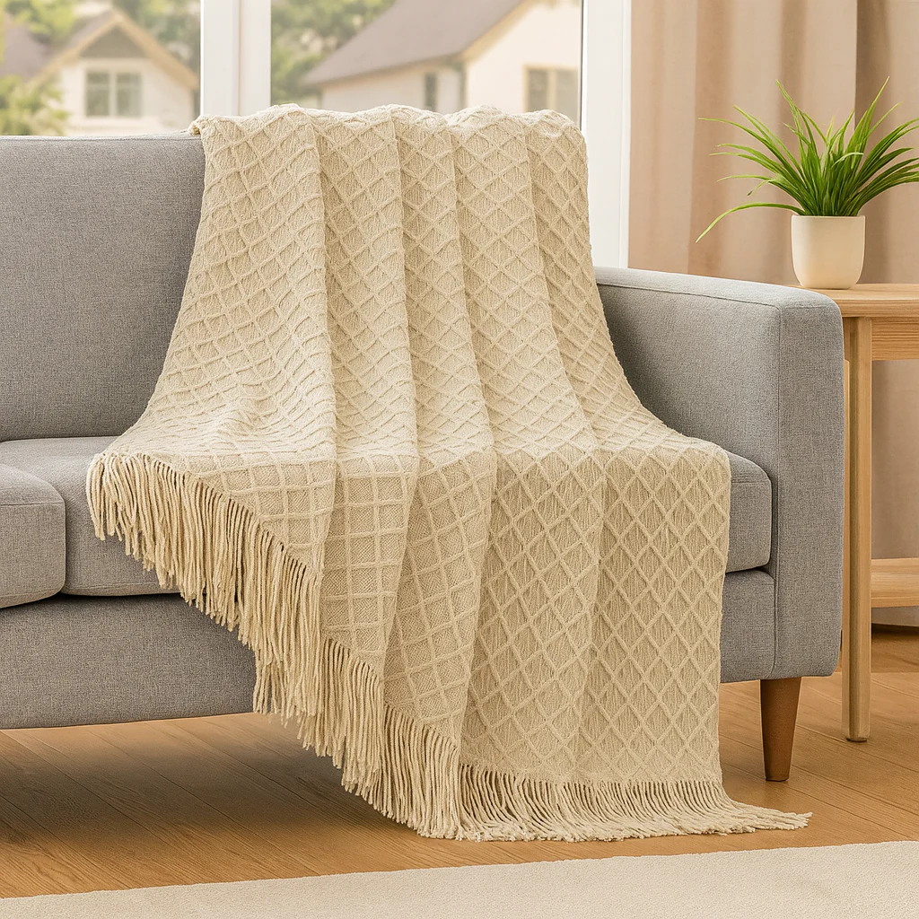 Weiche, gemütliche Überwurfdecke im Vintage-Stil mit geometrischem Muster für Couch und Bett - Image 2