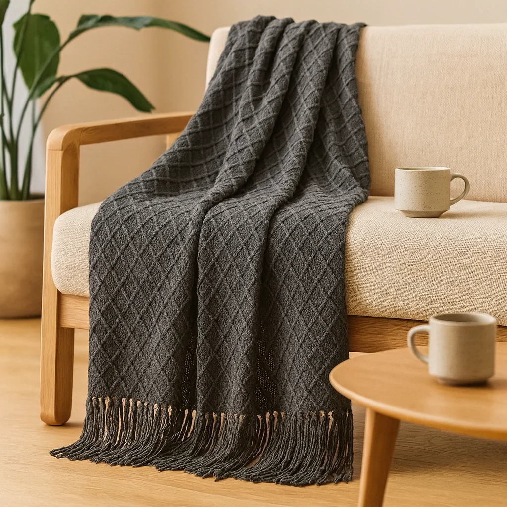 Weiche, gemütliche Überwurfdecke im Vintage-Stil mit geometrischem Muster für Couch und Bett - Image 5