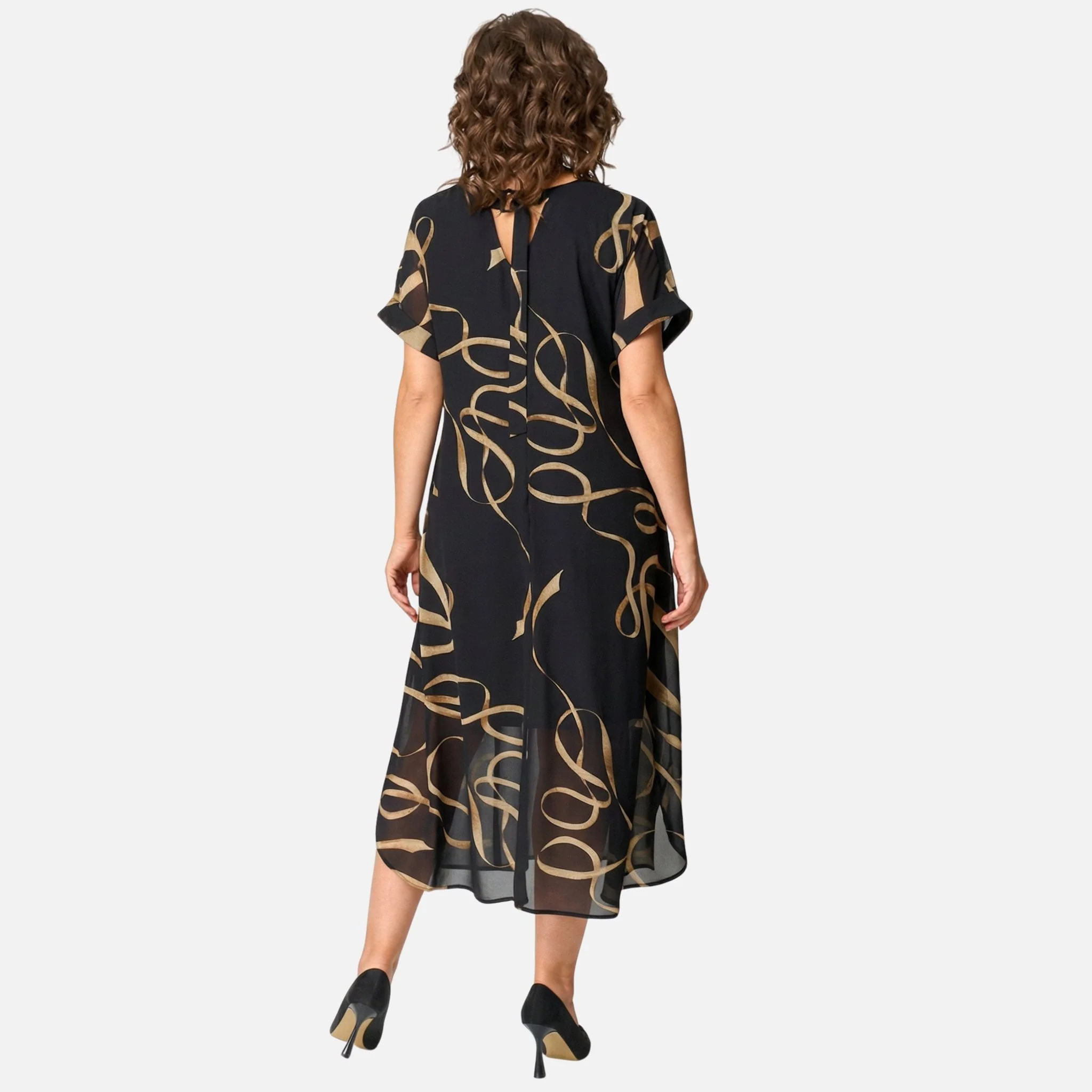 Ursula | Damen Weit Geschnittenes Chiffon Midikleid V-Ausschnitt – Chiffon Midi - Image 3