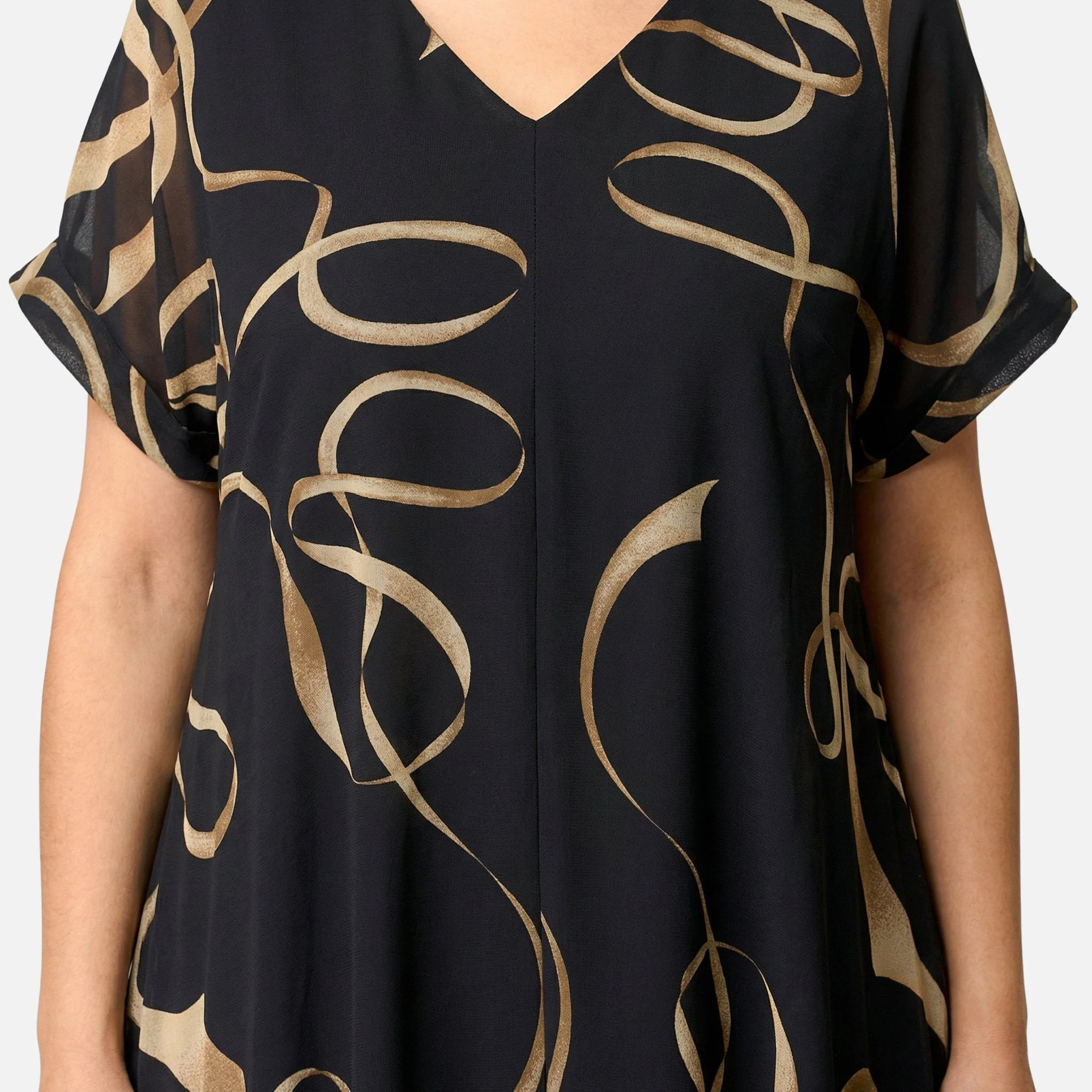 Ursula | Damen Weit Geschnittenes Chiffon Midikleid V-Ausschnitt – Chiffon Midi - Image 4