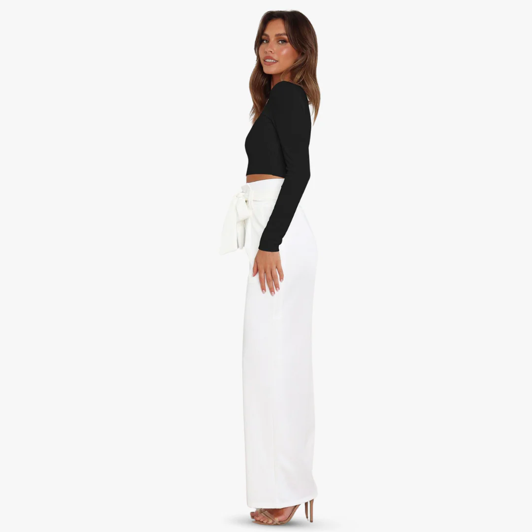Weite Damen Stoffhose mit Bindegürtel - Image 5