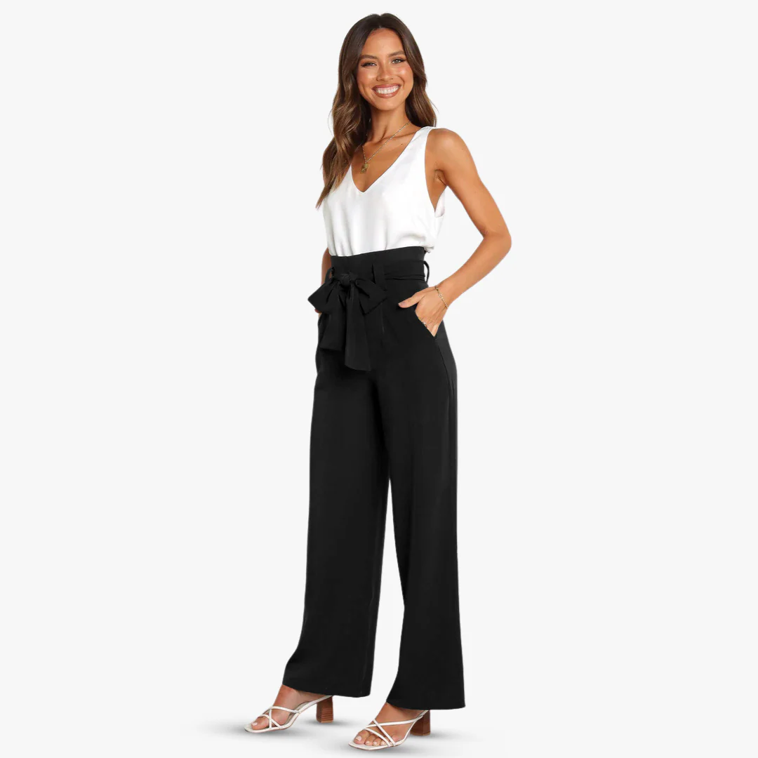 Weite Damen Stoffhose mit Bindegürtel - Image 6