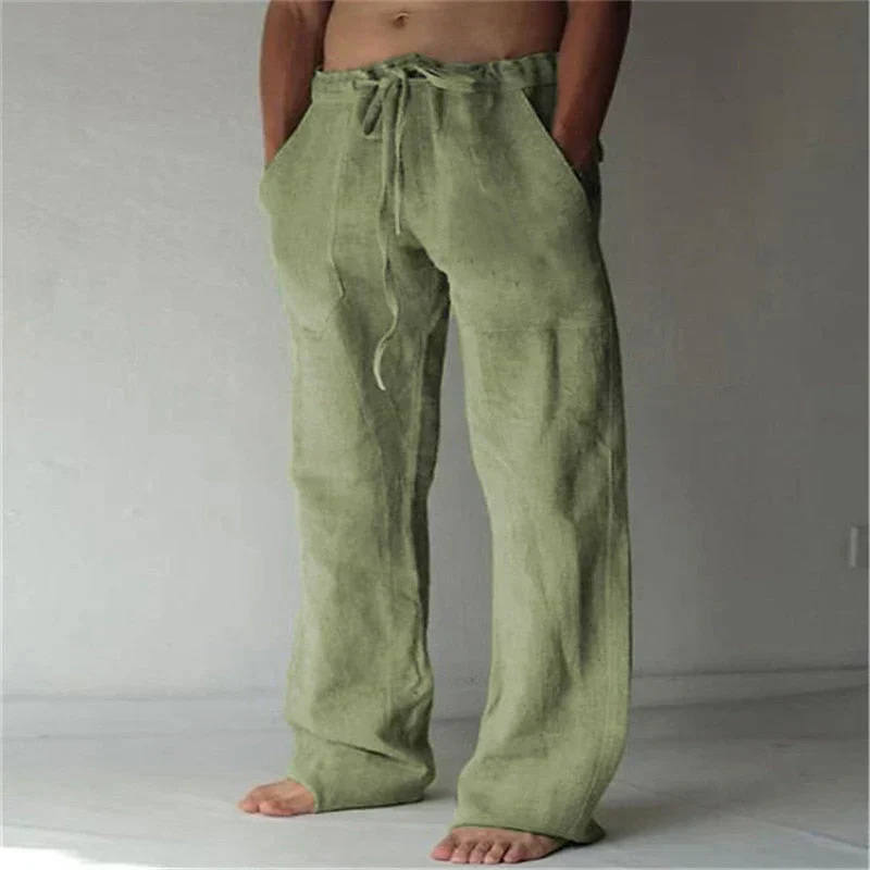 Weite Leinen Comfort-Fit Hose mit Kordelzug Herren Lang - Image 2