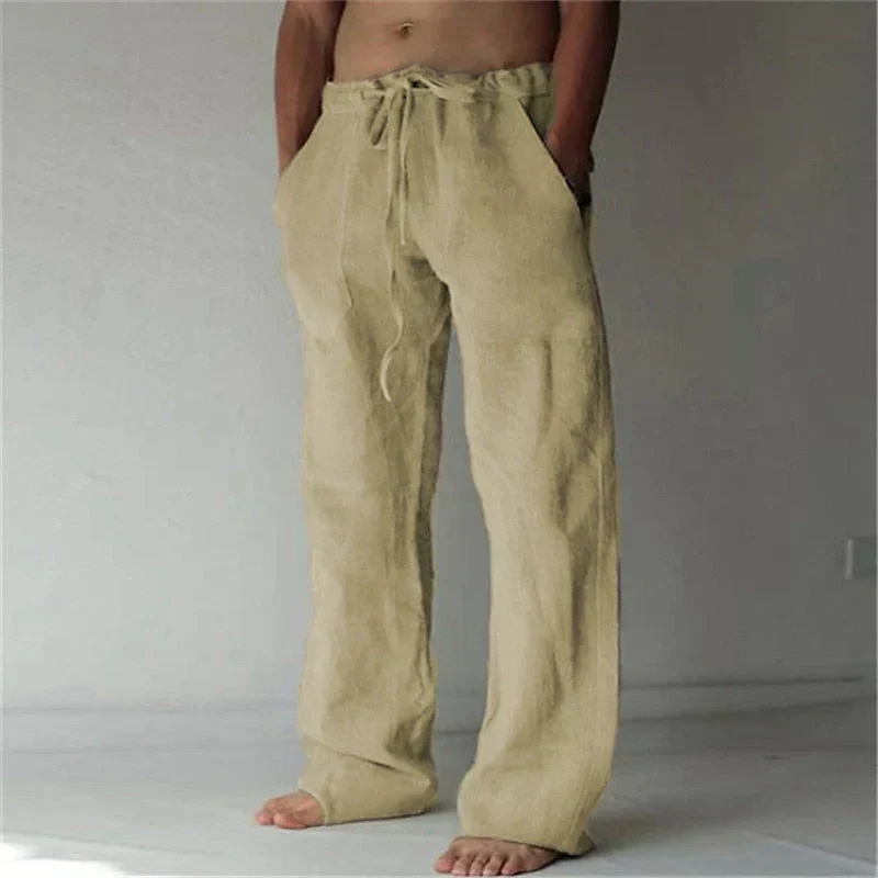 Weite Leinen Comfort-Fit Hose mit Kordelzug Herren Lang - Image 3