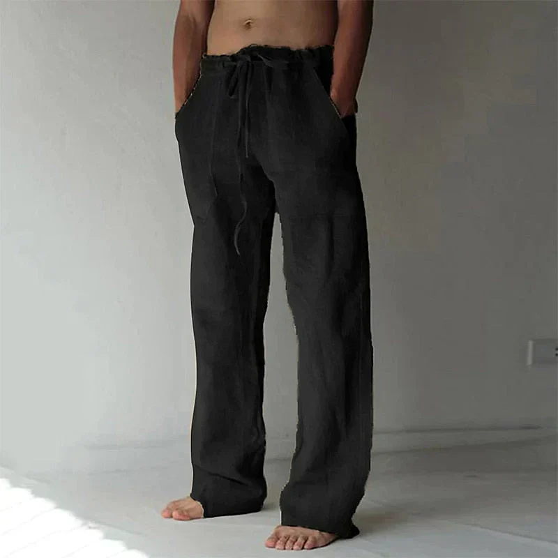 Weite Leinen Comfort-Fit Hose mit Kordelzug Herren Lang - Image 4