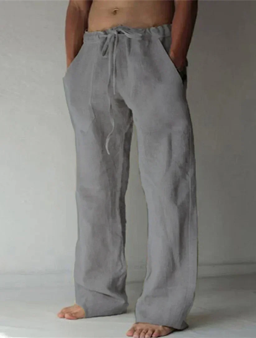 Weite Leinen Comfort-Fit Hose mit Kordelzug Herren Lang - Image 5