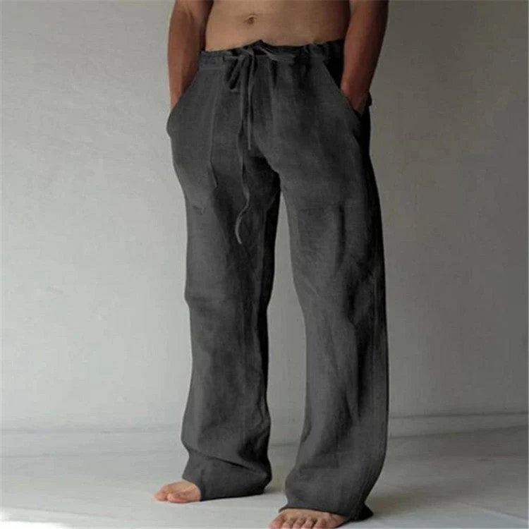 Weite Leinen Comfort-Fit Hose mit Kordelzug Herren Lang - Image 8