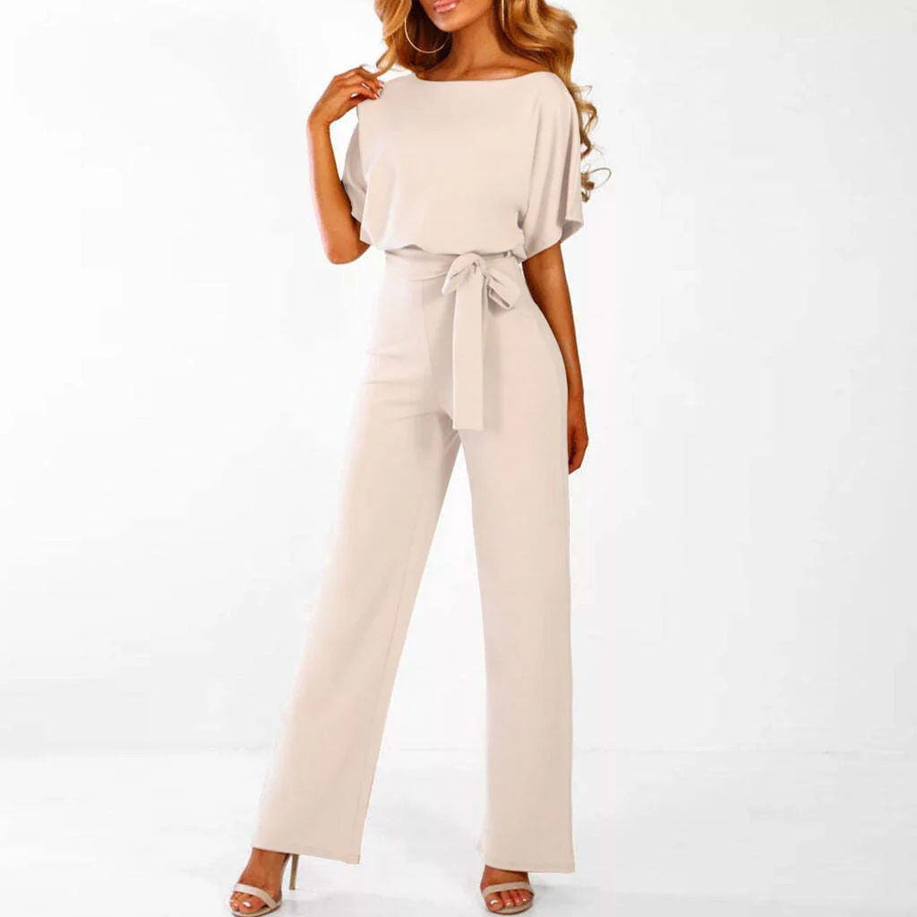 Quirina | Damen Wide Leg Jumpsuit Gürtel Kurzarm – Overall Weites Bein 2026 - Image 2
