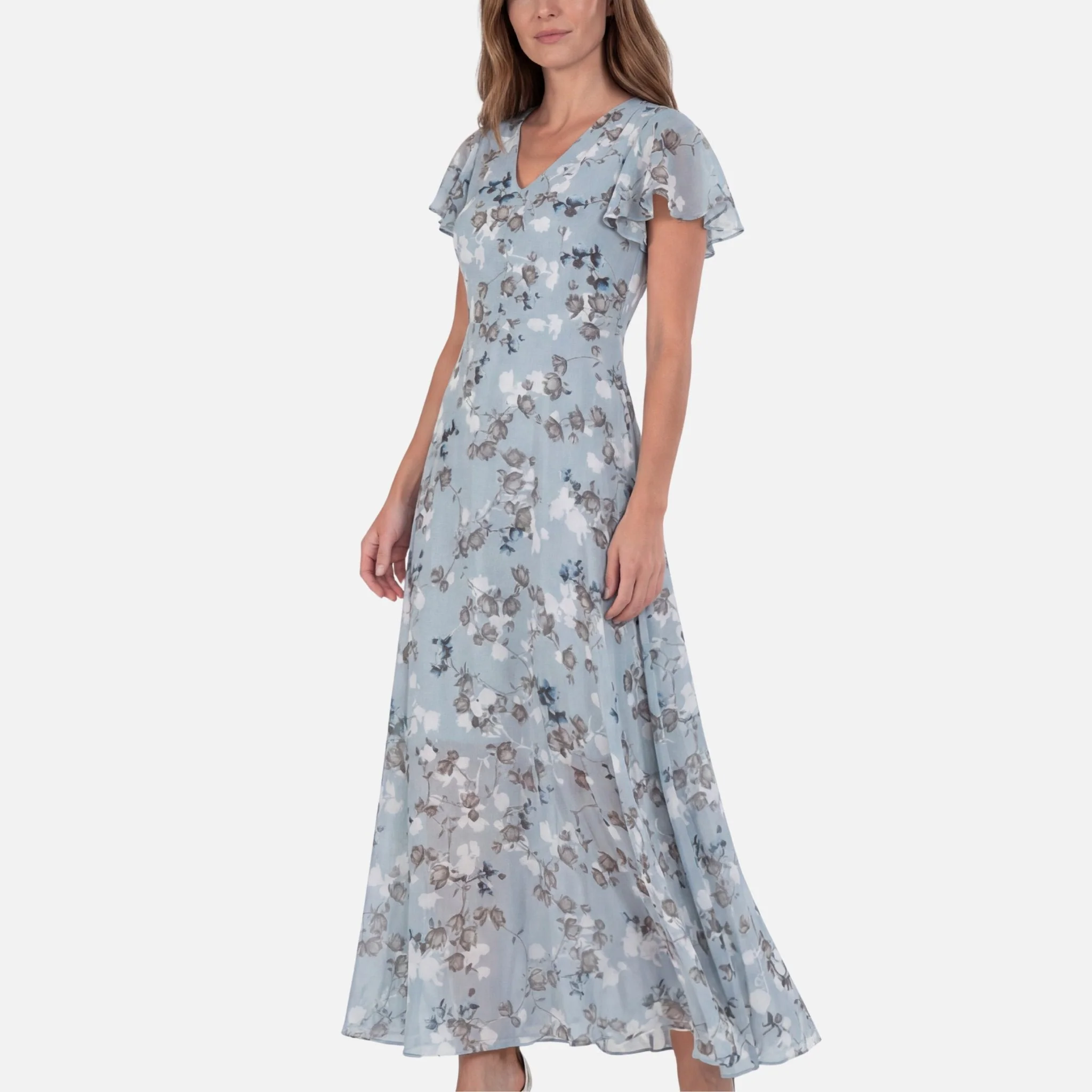 Tanja | Damen Wickel-Maxikleid Chiffon A-Linie V-Ausschnitt – Chiffon Wickel Maxi - Image 2
