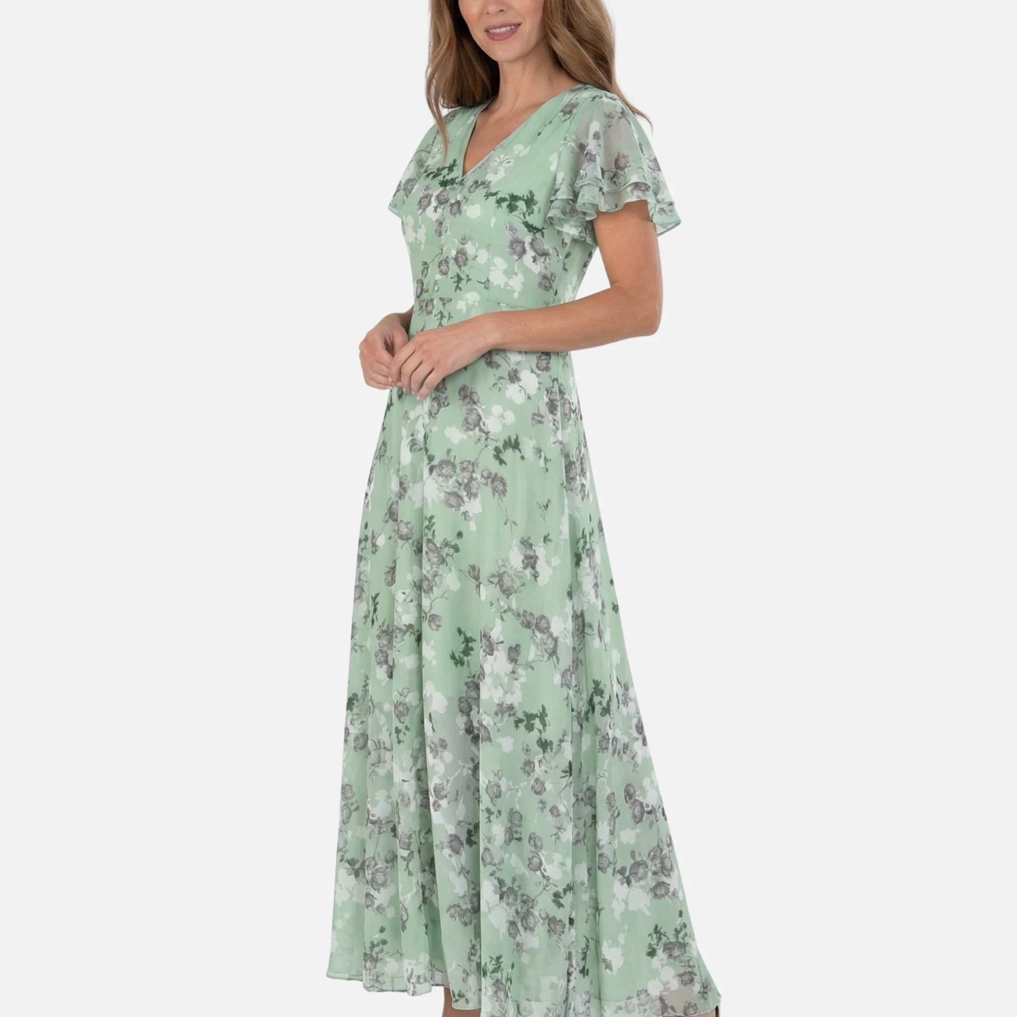 Tanja | Damen Wickel-Maxikleid Chiffon A-Linie V-Ausschnitt – Chiffon Wickel Maxi - Image 3