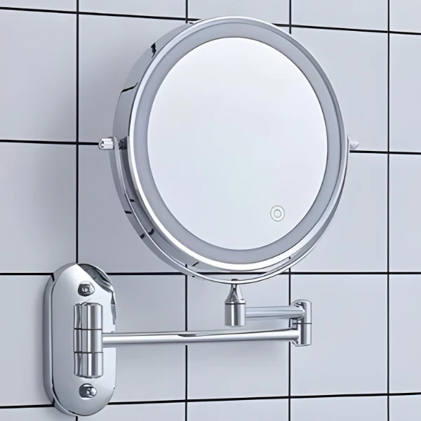Wiederaufladbarer LED Schminkspiegel mit Vergrößerung und Chrom-Finish – 20 cm Durchmesser, berührungsgesteuertes Licht - Image 4