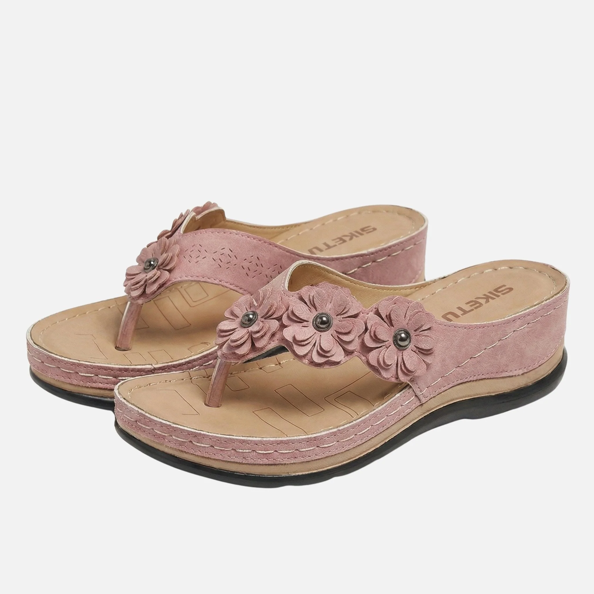 Elfriede | Damen Wildleder Keilabsatz Zehentrenner Blumenmuster – Keil Zehentrenner - Image 9
