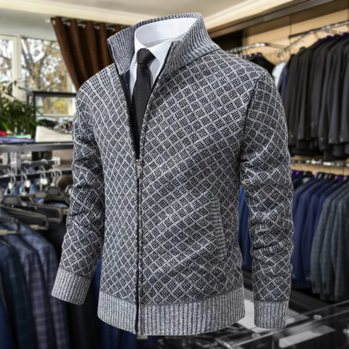 William – Strukturierte Herren Strickjacke mit Reißverschluss - Image 11