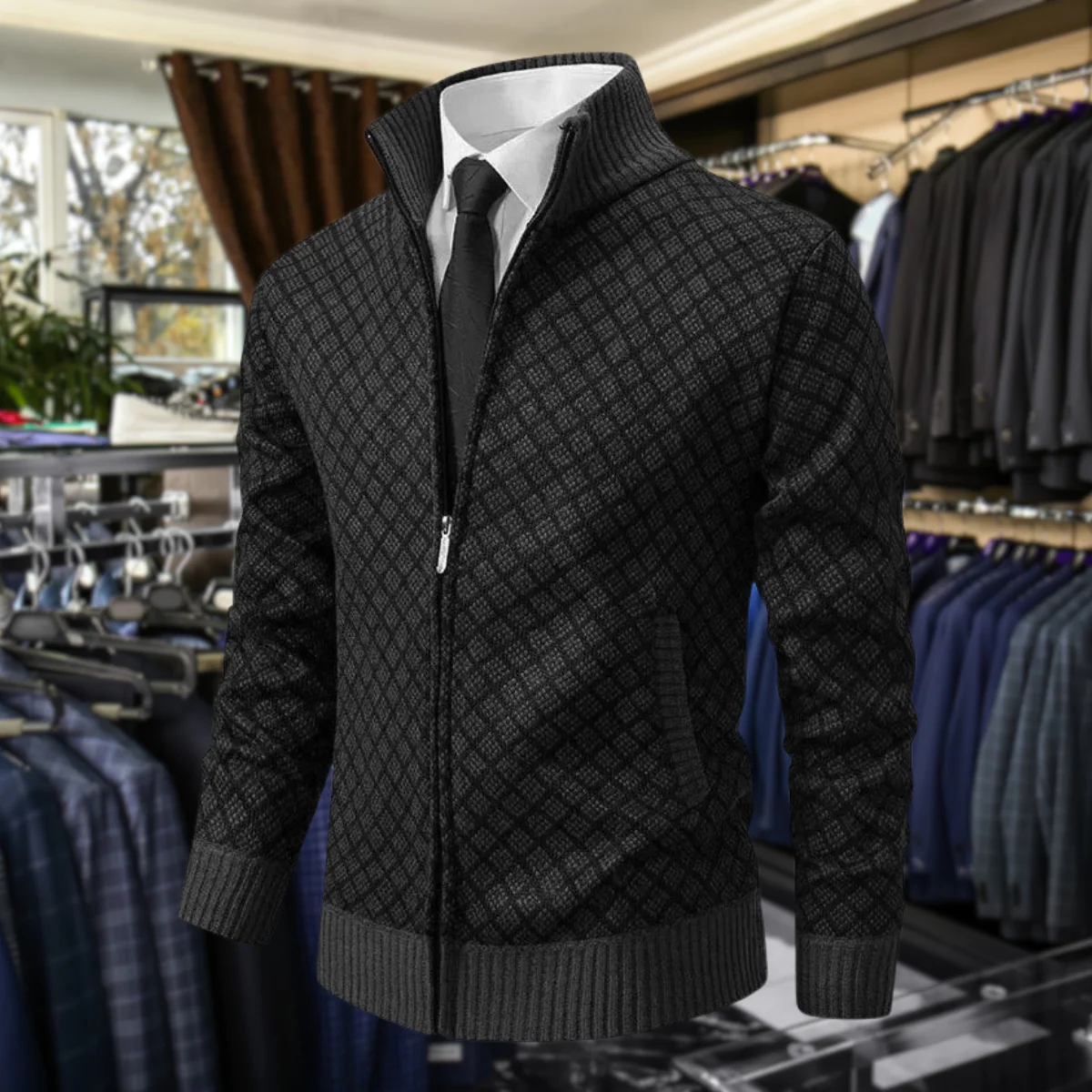William – Strukturierte Herren Strickjacke mit Reißverschluss - Image 9