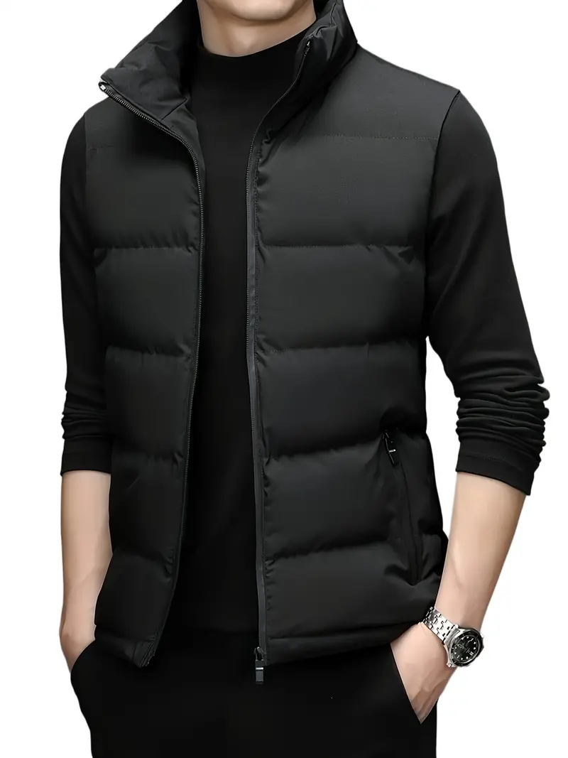 Wyatt | Schwarze Ärmellose Herren-Winter-Steppweste mit Reißverschluss - Image 5