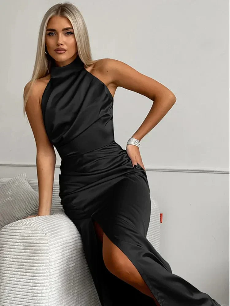 Ylva | Elegantes Satin Halterneck-Abendkleid mit Beinschlitz - Image 6