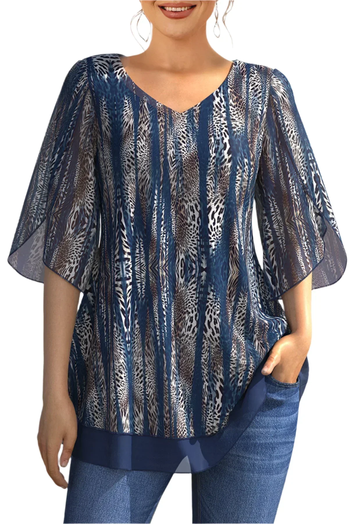 Yunari – Transparente Chiffonbluse mit Animalprint - Image 3
