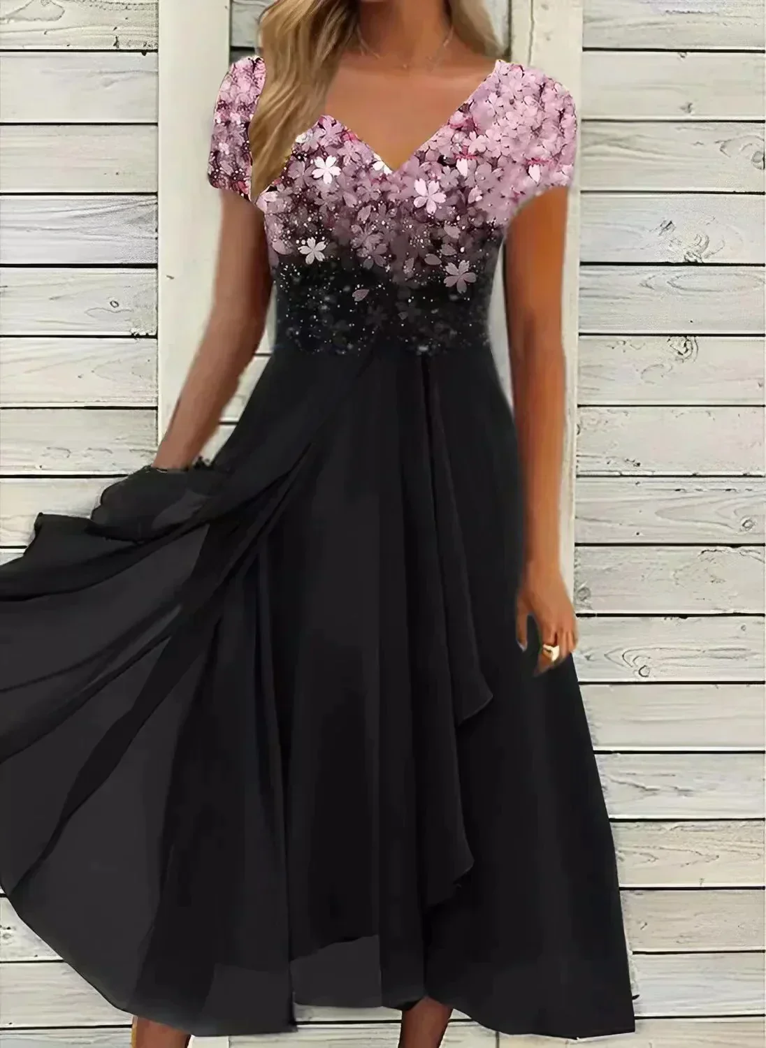 Yvonne Damen Fließendes Blumen-Formkleid mit Kurzen Ärmeln - Image 2