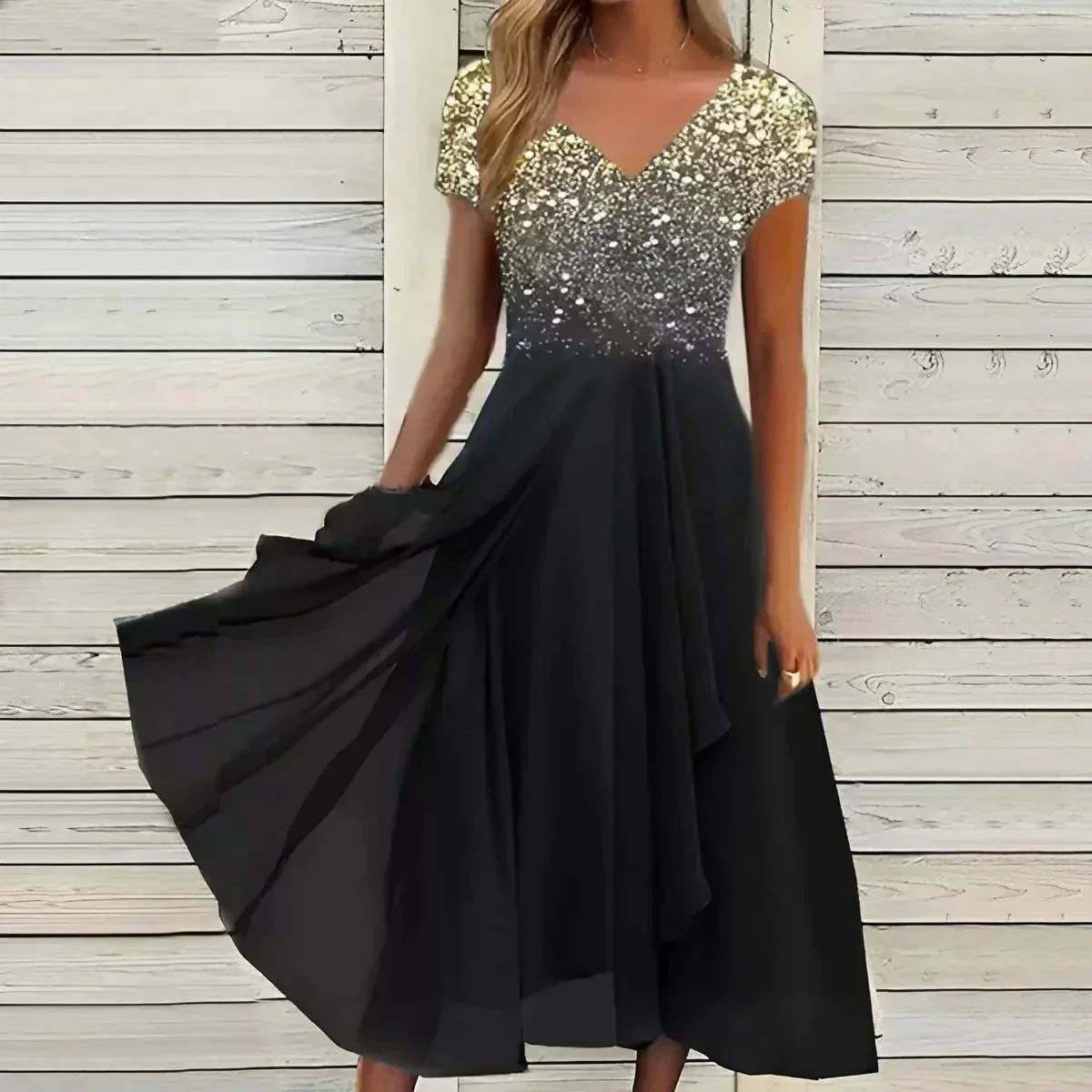 Yvonne Damen Fließendes Blumen-Formkleid mit Kurzen Ärmeln - Image 3