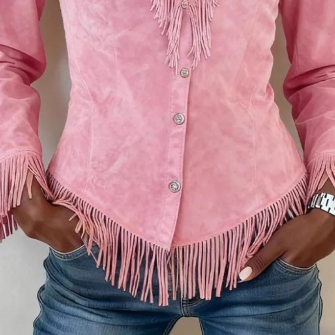 Zanea - Bluse mit Fransendetails und Knopfleiste in Soft-Touch-Qualität - Image 2