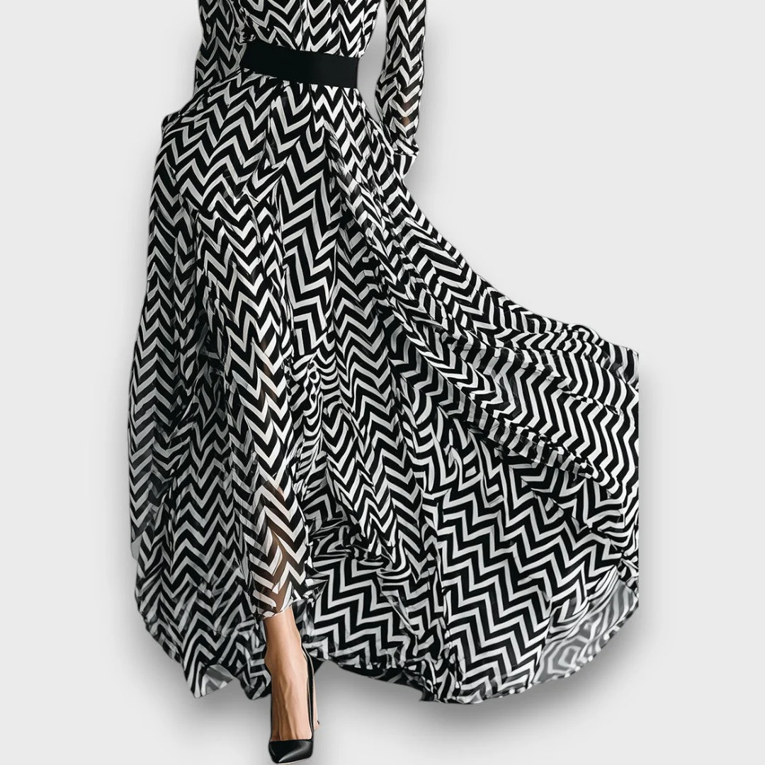 Zarielle – Maxi-Chiffonkleid mit Schwarz-Weiß-Muster - Image 3