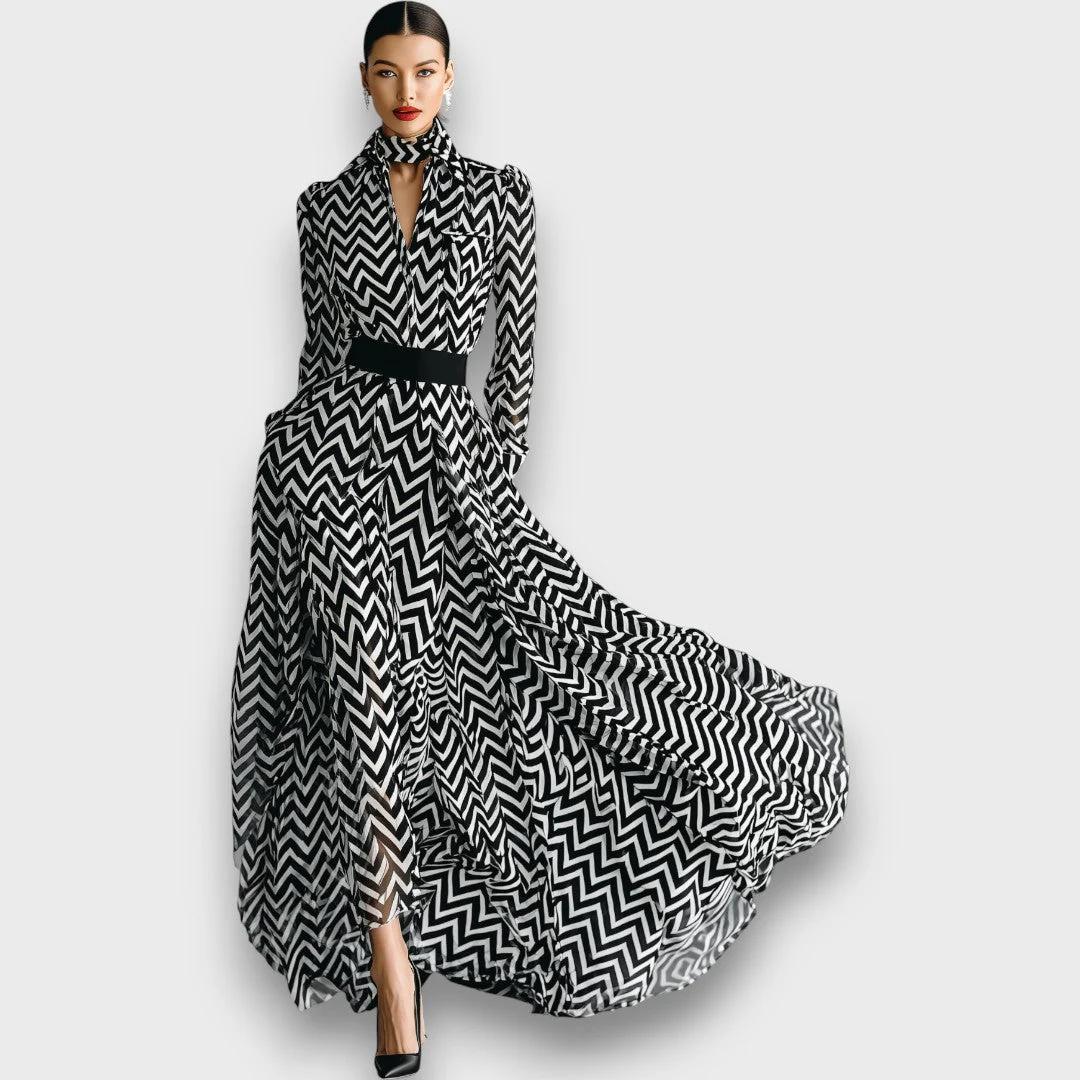 Zarielle – Maxi-Chiffonkleid mit Schwarz-Weiß-Muster - Image 5