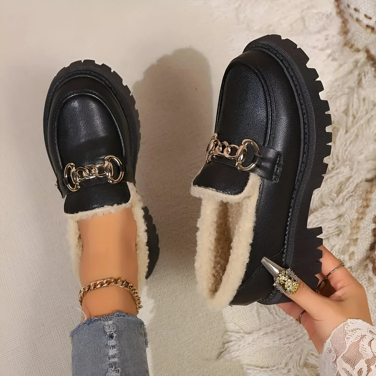 Zelia | Stylische Baumwoll Chain Loafers - Image 2